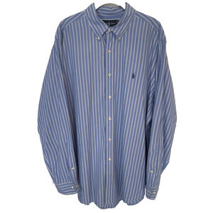 Vintage Ralph Lauren Men's Classic Fit Striped Poplin Shirt Blue Stripe 17/34-35